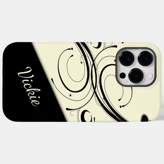 Crème en Zwarte Scroll Accent Persoonlijk Case-Mate iPhone Case (Achterkant (horizontaal))