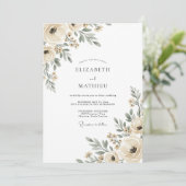 Crème Ethereal Flourish Bruiloft Kaart (Staand voorkant)