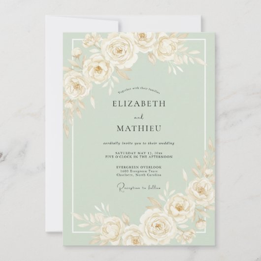 Crème Ethische Botanische Romantische Bruiloft Kaart (Voorkant)