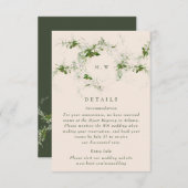 Crème Eucalyptus Krans Monogram Trouwdetails Informatiekaartje (Voorkant / Achterkant)