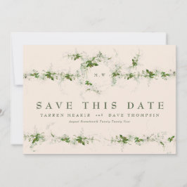 Crème Eucalyptus Krans Monogram Trouwfoto Save The Date