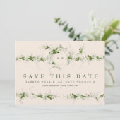 Crème Eucalyptus Krans Monogram Trouwfoto Save The Date (Staand voorkant)