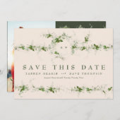 Crème Eucalyptus Krans Monogram Trouwfoto Save The Date (Voorkant / Achterkant)