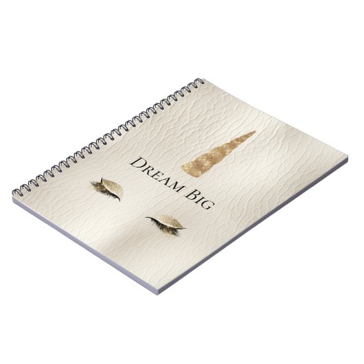 Crème Faux Leather Gold Sparkle Glam Eenhoorn Notitieboek (Linkerzijde)