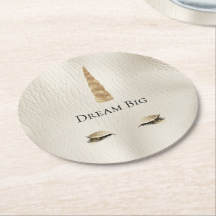 Crème Faux Leather Gold Sparkle Glam Eenhoorn Ronde Kartonnen Onderzetter