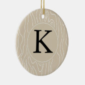 Crème Faux Wood monogram Keramisch Ornament (Rechts)
