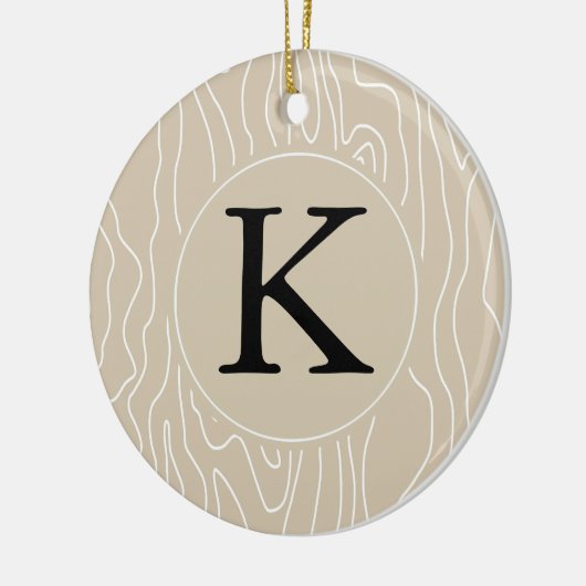 Crème Faux Wood monogram Keramisch Ornament (Links)
