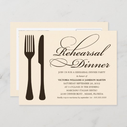 CRÈME FLATWARE | REPETITIEDINER UITNODIGEN UITNODIGING BRIEFKAART (Voorkant / Achterkant)