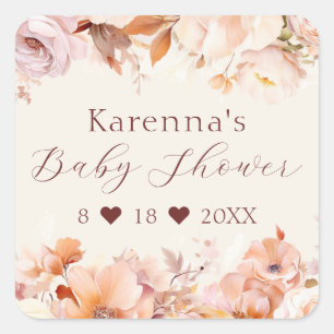 Crème Floral Herfst Baby shower Envelope Seal Vierkante Sticker
