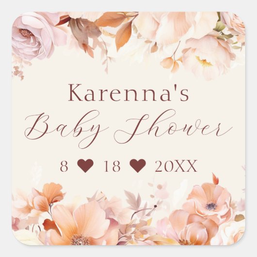 Crème Floral Herfst Baby shower Envelope Seal Vierkante Sticker (Voorkant)