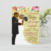 crème florale Afro-Amerikaans Paar Bruiloft Kaart (Staand voorkant)