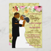 crème florale Afro-Amerikaans Paar Bruiloft Kaart (Voorkant / Achterkant)