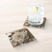 Crème Folie Roos Square Glass Onderzetter (Schuin)