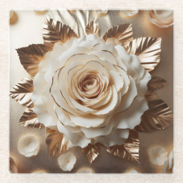 Crème Folie Roos Square Glass Onderzetter