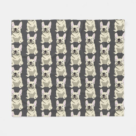 Crème Franse Bulldog Fleece Deken (Voorkant (Horizontaal))