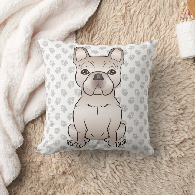Crème Franse Bulldog / Franse Hond Zit en Poten Kussen (Deken)