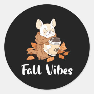 Crème Franse Bulldog Herfst S pompoen Spice Latte Ronde Sticker