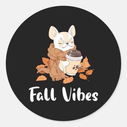 Crème Franse Bulldog Herfst S pompoen Spice Latte Ronde Sticker (Voorkant)