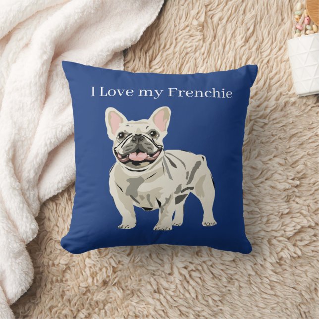 Crème Franse Bulldog, Ik hou van mijn frenchie Kussen (Deken)