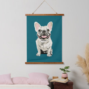 Crème Franse Bulldog, Ik hou van mijn hond Hangend Wandkleed