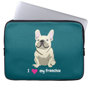 Crème Franse Bulldog, Ik hou van mijn hond Laptop Sleeve