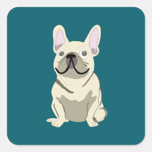 Crème Franse Bulldog, Ik hou van mijn hond Vierkante Sticker
