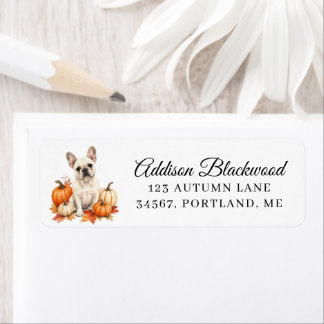 Crème Franse Bulldog met Herfstpompoenen Etiket