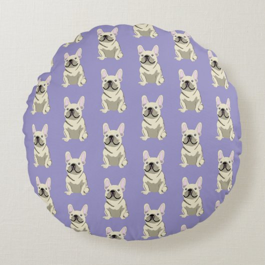 Crème Franse Bulldog, Rond Kussen (Voorkant)