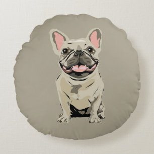 Crème Franse Bulldog Rond Kussen