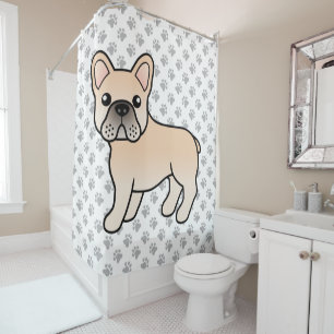 Crème Franse Bulldog Schattige Cartoon Hond Douchegordijn