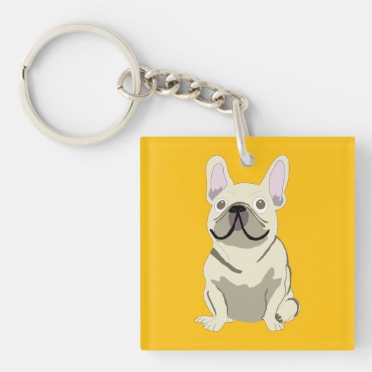 Crème Franse Bulldog Sleutelhanger (voorkant)