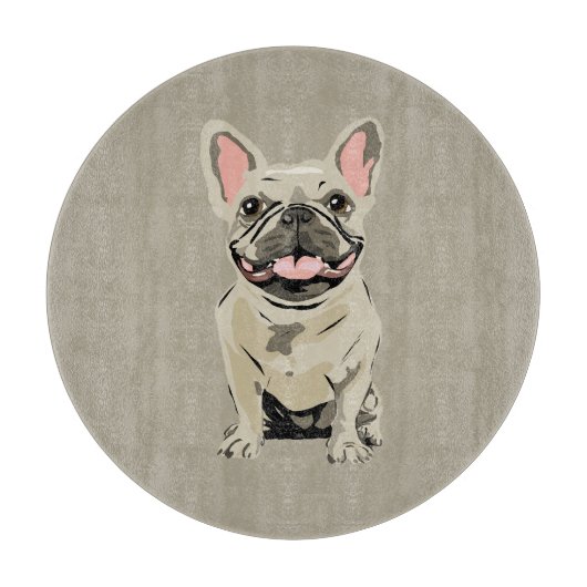 Crème Franse Bulldog Snijplank (Voorkant)
