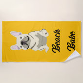 Crème Franse Bulldog, strand schatje Strandlaken (Voorkant)