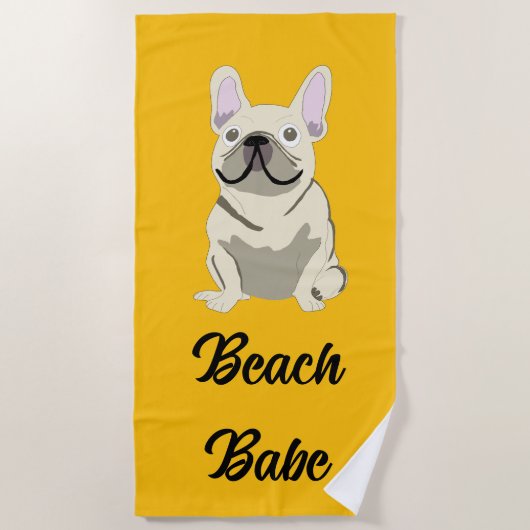 Crème Franse Bulldog, strand schatje Strandlaken (Voorkant)