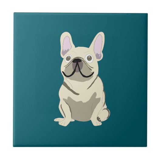 Crème Franse Bulldog Tegeltje (Voorkant)