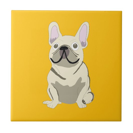 Crème Franse Bulldog Tegeltje (Voorkant)