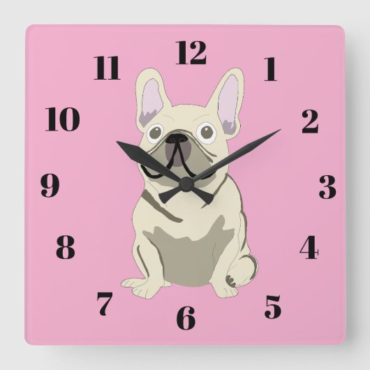 Crème Franse Bulldog Vierkante Klok (Voorkant)