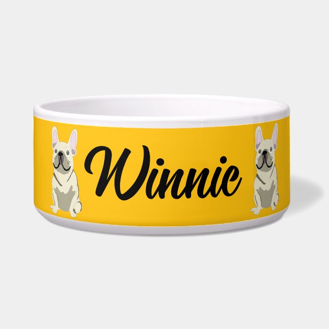 Crème Franse Bulldog Voerbakje (Voorkant)