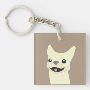 Crème Franse Bulldog, Warm Taupe Sleutelhanger