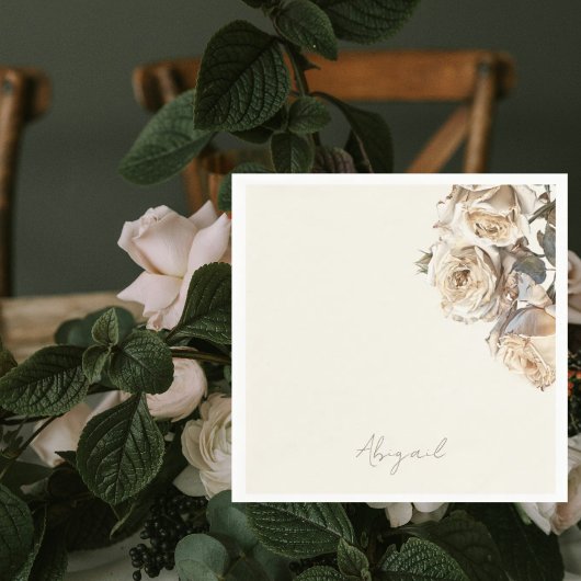 Crème Gedroogde Witte Rozen Gepersonaliseerde Naam Servet