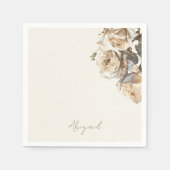 Crème Gedroogde Witte Rozen Gepersonaliseerde Naam Servet (Voorkant)