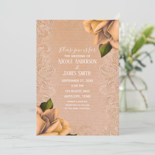 Crème Geel  Antiek Roos Elegante bruiloft Kaart (Staand voorkant)