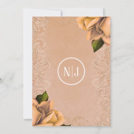 Crème Geel  Antiek Roos Elegante bruiloft Kaart (Achterkant)