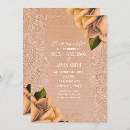 Crème Geel Antiek Roos Elegante bruiloft Kaart (Voorkant / Achterkant)