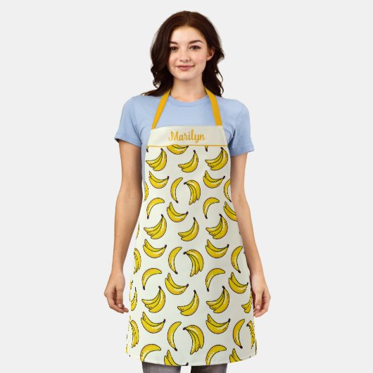 Crème Geel Banaan Fruit Design Whimsical Keuken Schort (Gedragen)