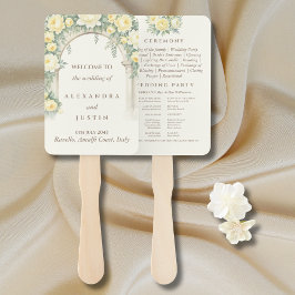 Crème Geel Bloemen Italiaanse Boog Trouwprogramma Handwaaier