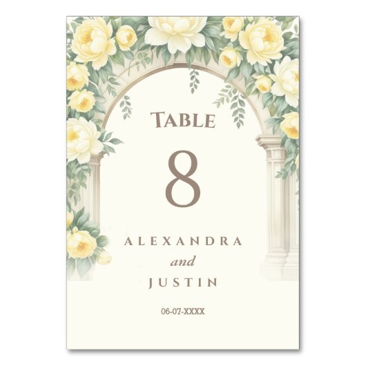 Crème Geel Mediterraan Bloemen Boog Trouwen Kaart (Achterkant)