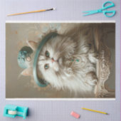 Crème Gekleurde Kat Blauwgroen Pet Parels Decoupag Tissuepapier (Craft)