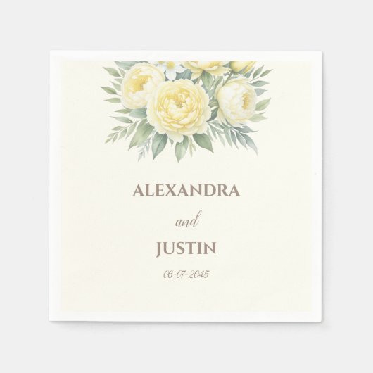 Crème Gele Bloemen Peony Bloemen Bloemen Huwelijk Servet (Voorkant)