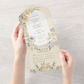 Crème & Gele Boho Floral Yellow Dinner All In One Uitnodiging (Afscheurbaar)